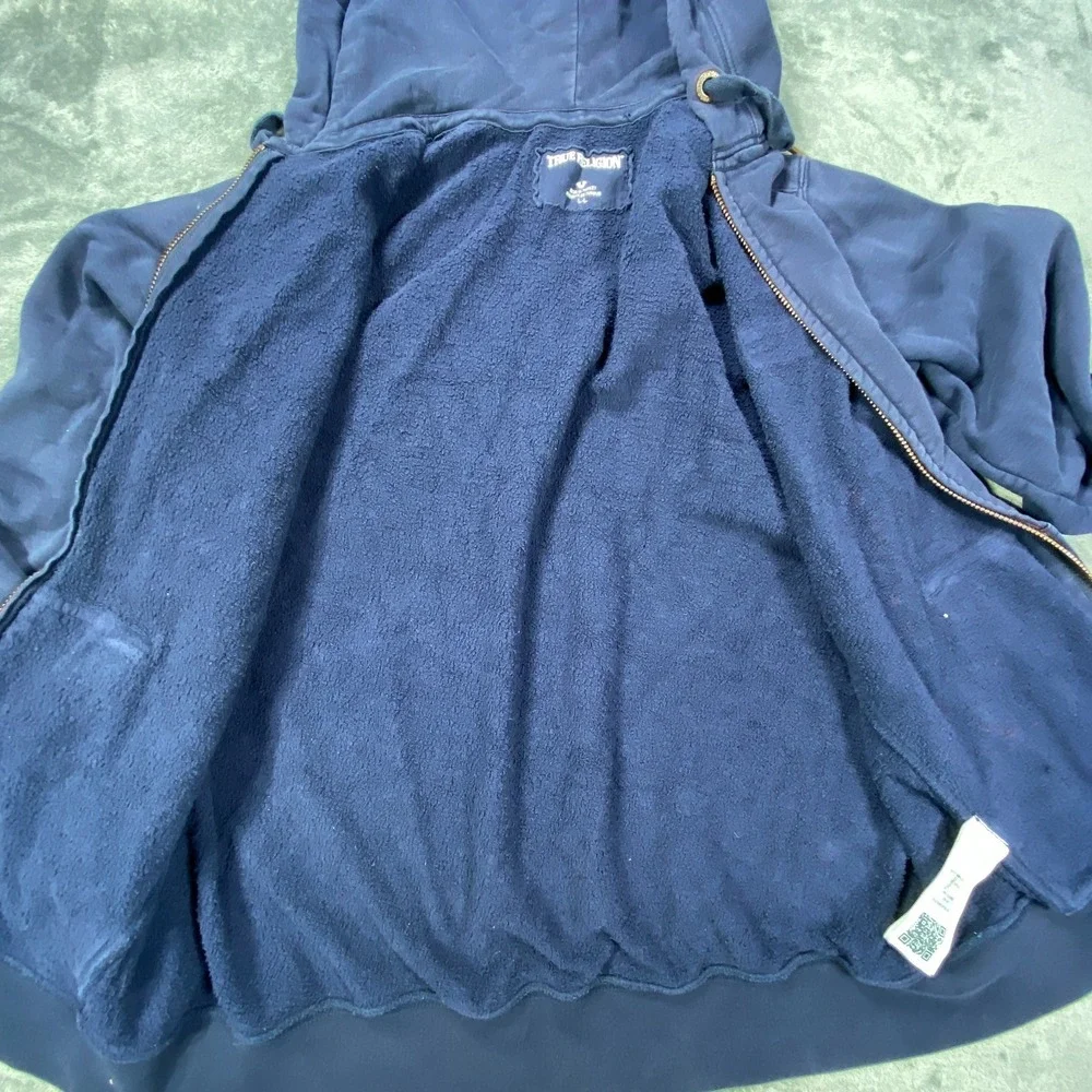 True Religion Hoodie Large Blue Full Zip Sweatshirt Horseshoe Logo Casual‎ Heavy